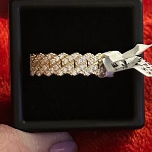 Luxury Stunning Gold Moissanite Diamond cuban link band Ring size 10 UNISEX